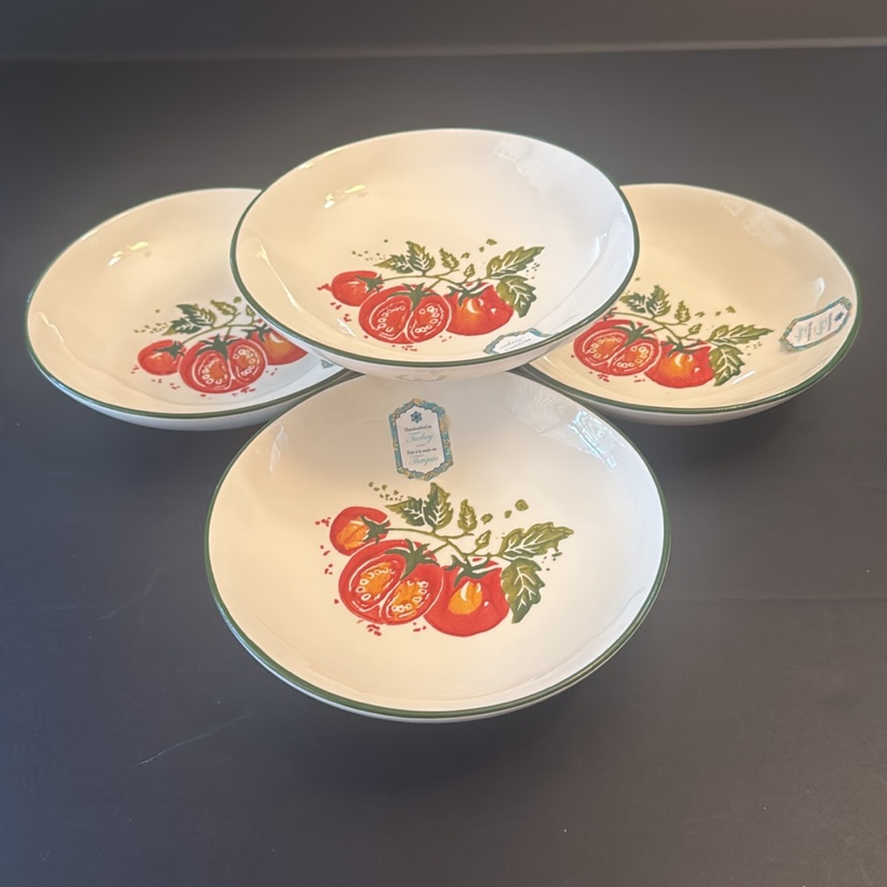 4pc PAPART SERAMIK Handcrafted In Turkey Pasta Salad Bowl - Tomatoes On A Vine - Picture 5 of 13